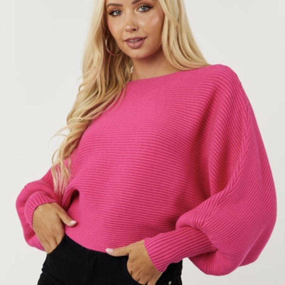SHE + SKY Pink Ribbed Long Sleeve Sweater - Size M